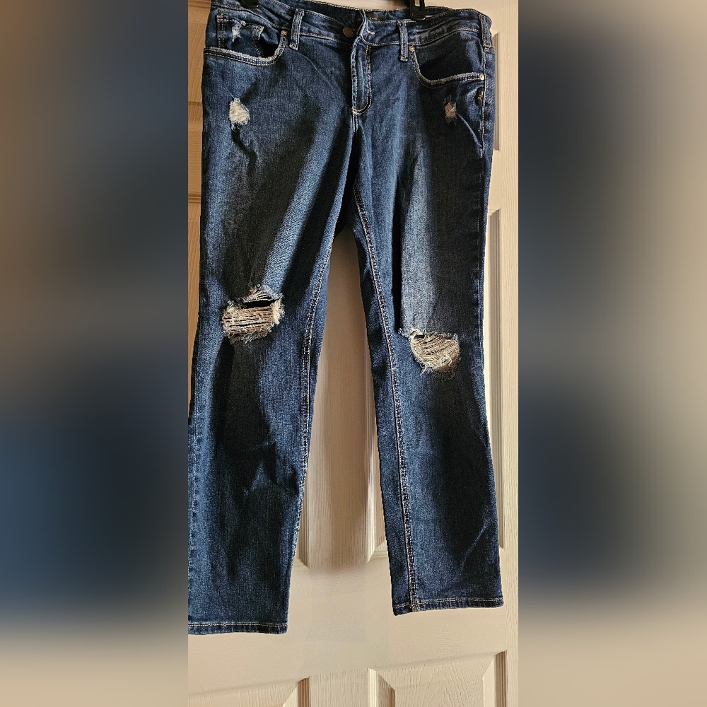 Silver Jeans Boyfriend Blue Denim with Brown Stitching